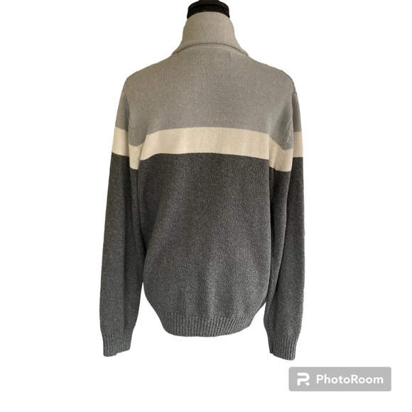 US Polo Assn Men’s Grey Stripe Cardigan Collared Button Down Embroidered Logo - Picture 2 of 11